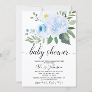 Elégant Baby shower Floral Bleu Invitation