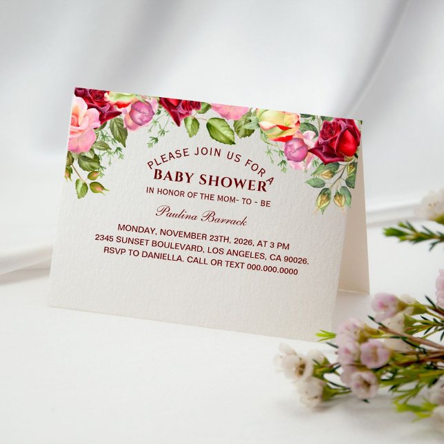 Élégant Baby shower Floral Invitation pliée (Créateur téléchargé)