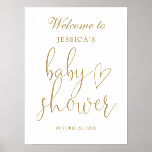 Élégant Baby shower Gold Heart Script Affiche de b