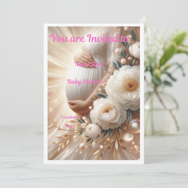 Elegant Baby Shower Invitation Floral Design (Debout devant)