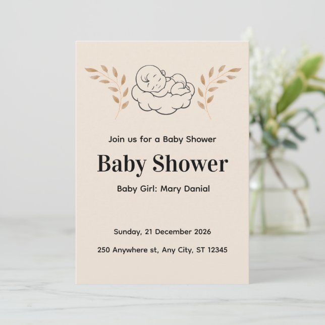 Elegant Baby Shower Invitation Modern Boho style (Debout devant)