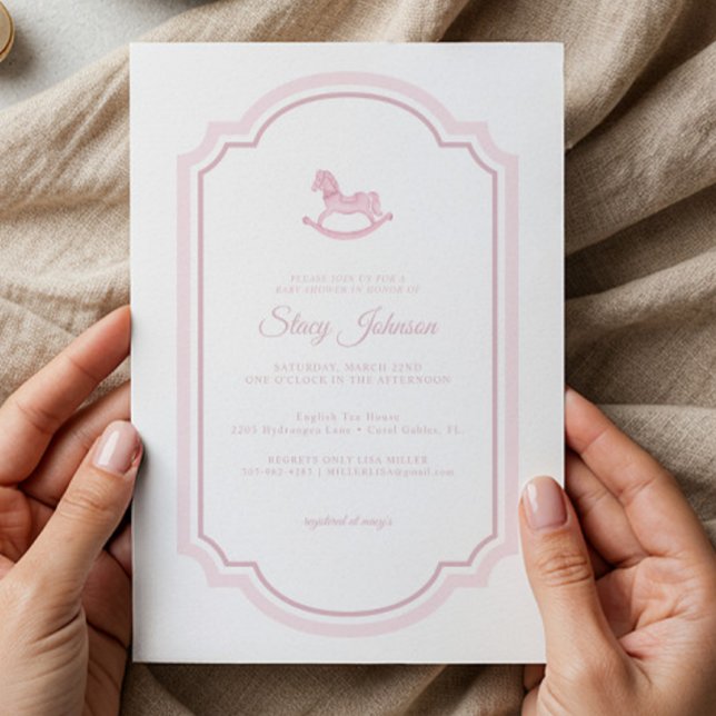 Élégant Baby shower rocheux rose Invitation (Classic Baby Shower Invite)