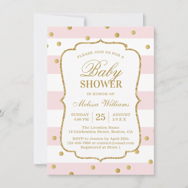 Elégant Baby shower rose or moderne Invitation (Devant)