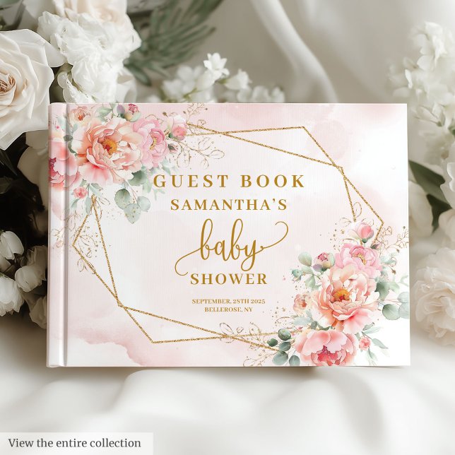 Elégant baby shower rose vif livre d'or (Elegant blush pink baby shower girl guest book)