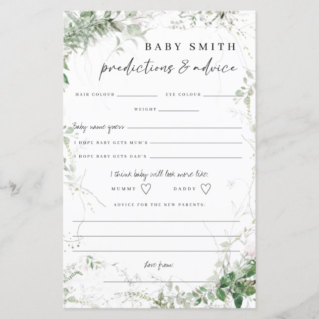 Elégant Baby shower verdoyant Cartes de conseil (Devant)