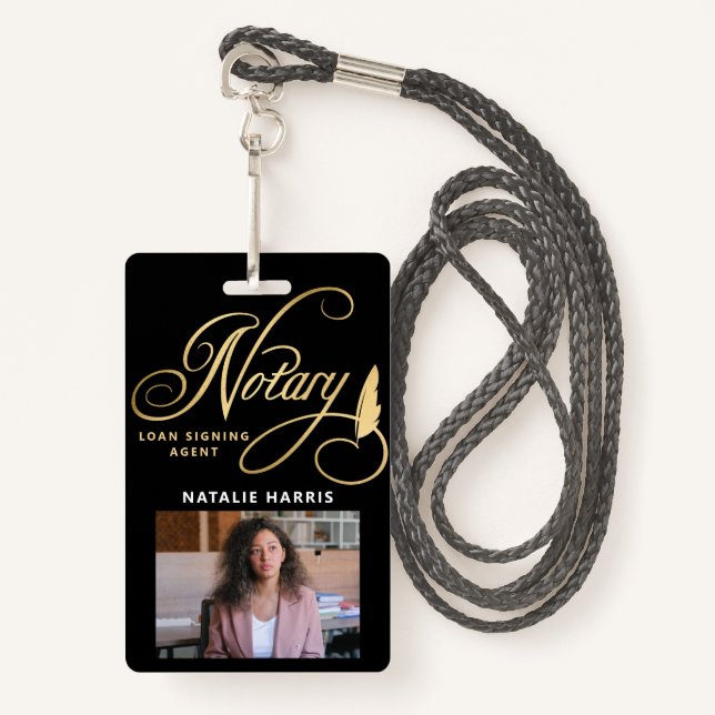 Élégant badge de l'agent de prêt notaire d'or phot (Devant avec lanière)