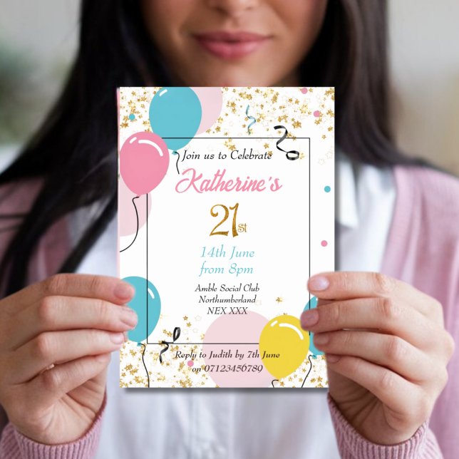 Elégant Ballons 21e Invitation anniversaire (Créateur téléchargé)