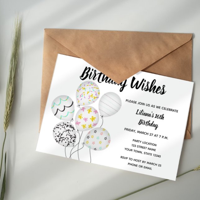 Elégant Balloon Invitation Anniversaire (Créateur téléchargé)