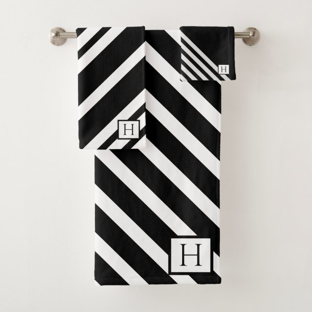 Élégant Bandes noires et blanches Monogramme (En situation)