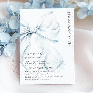 Élégant Baptême Bleu Bow Invitation