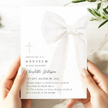 Élégant Baptême de Bow Blanc Invitation