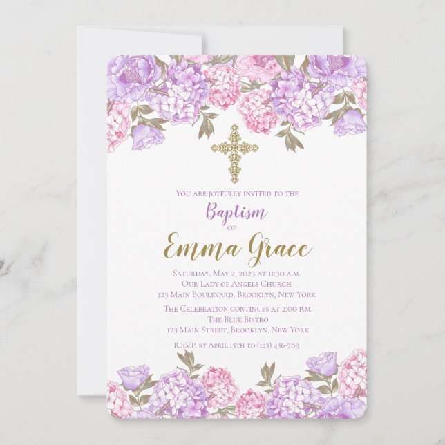 Élégant baptême floral | Christening Invitation (Devant)