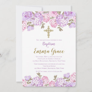 Élégant baptême floral Christening Invitation