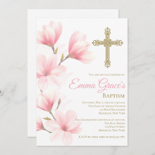 Élégant Baptême Floral Christening Invitation