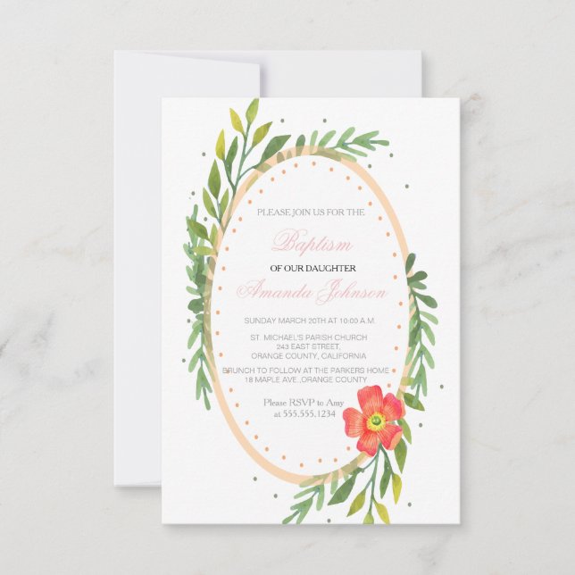 Élégant Baptême Floral / Invitation Christening (Devant)