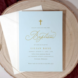 Élégant Baptême Invitations Cross Blue Boy