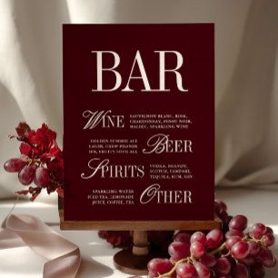 Elégant Bar Bourgogne Menu Boissons Mariage Table
