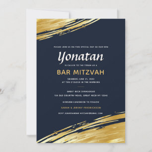 Elégant Bar Mitzvah Navy Blue Gold Invitation