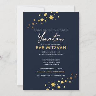 Elégant Bar Mitzvah Navy Gold Invitation