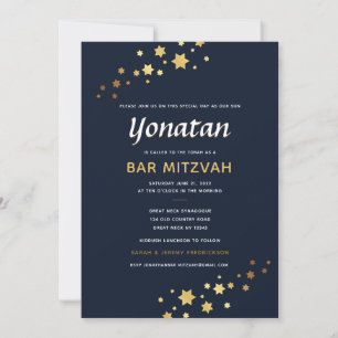 Elégant Bar Mitzvah Navy Gold Invitation