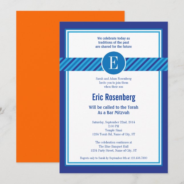 Elégant Barre géométrique Mitzvah Invitation (Devant / Derrière)