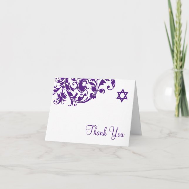 Élégant Bat mitzvah pourpre fleuri Merci (Devant)