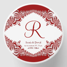 Élégant Batik Fractal Monogramme Rouge et Blanc