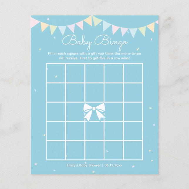 Elégant bébé bleu Baby shower bébé Bingo Jeu (Devant)