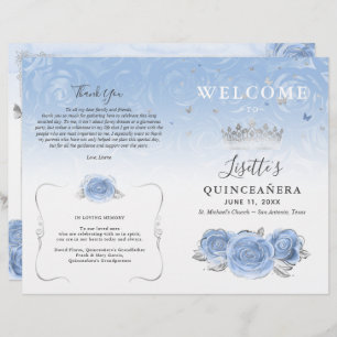 Elégant Bébé bleu et argent Quinceanera Programme