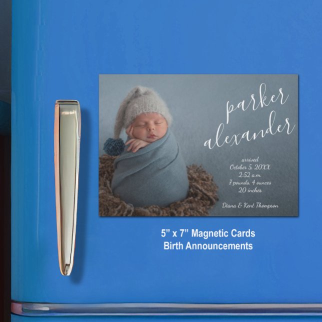 Élégant bébé photo Faire-part de naissance magnéti (5" x 7" magnetic cards with a high-gloss finish)