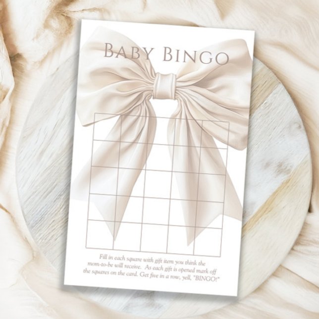 Élégant Beige Bow Neutre Baby shower bébé Bingo (Créateur téléchargé)