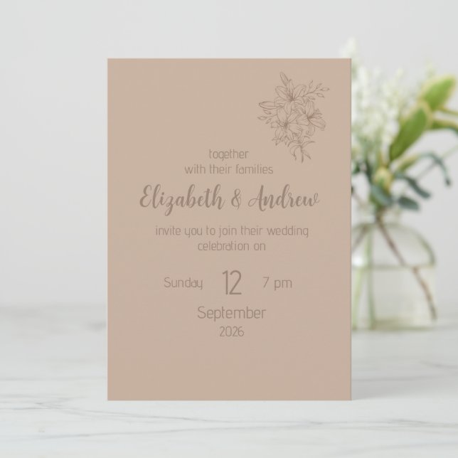 Elegant Beige Floral Wedding Invitation (style 2) (Debout devant)