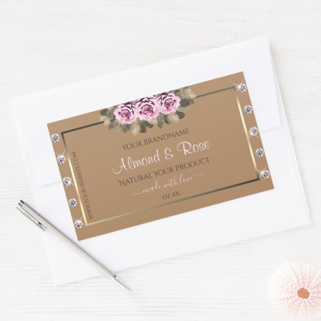 Elégant Beige Produit Étiquettes Roses Rose Diaman (Enveloppe)