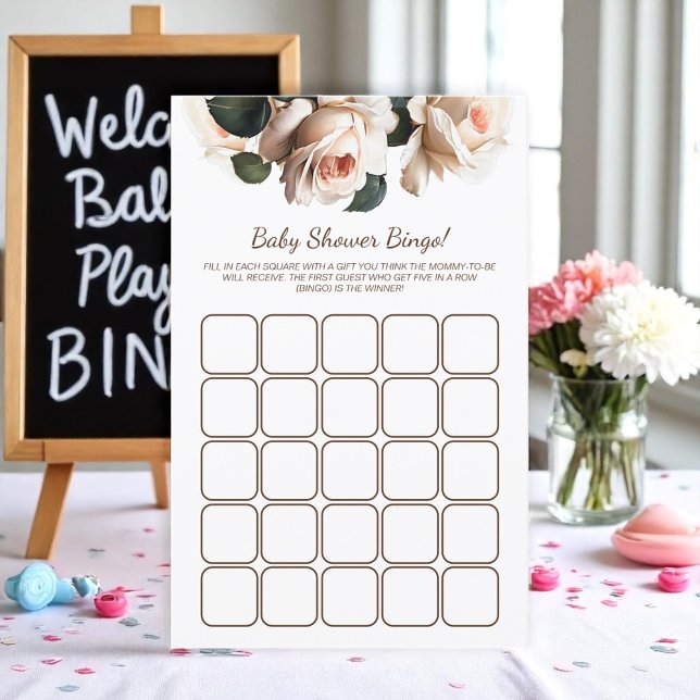 Élégant Beige Rose Baby shower fille Bingo (Girl Baby Shower Game Bingo)
