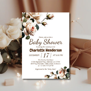 Elégant Beige Rose Baby shower fille Invitation