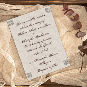 Elégant Beige Vintage Wedding Invitation