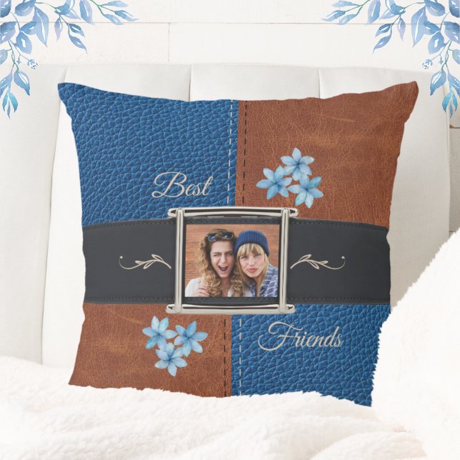 Élégant Bestie Cadeau Jeu Oreiller BFF Bleu, Brown (Stylish Bestie Gift Throw Pillow)