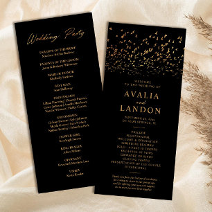 Elégant Birds Black and Gold Wedding Program