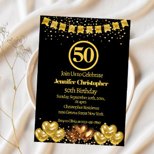 Elégant Black and gold 50th Birthday Invitations