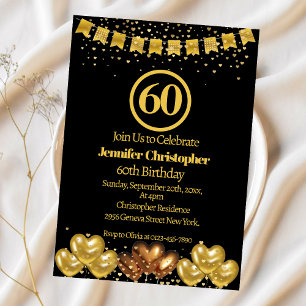 Elégant Black and gold 60th Birthday Invitations