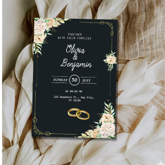 Elegant Black and Gold Floral Wedding Invitation