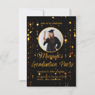 Élégant Black and Gold Graduation Party Invitation