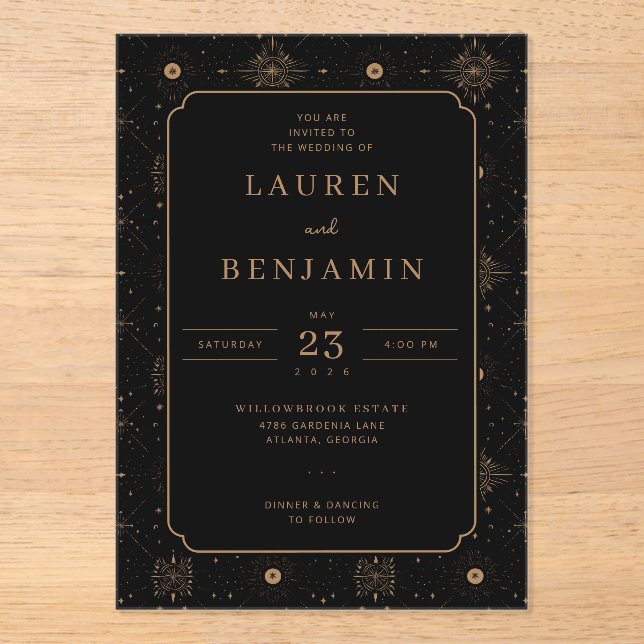 Elegant Black and Gold Vintage Wedding Invitation (Recto)