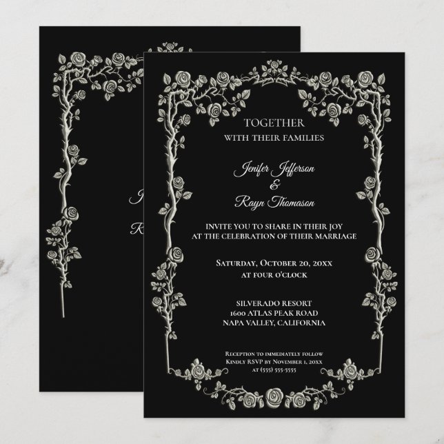 Elegant black and white Gothic wedding Invitation (Devant / Derrière)