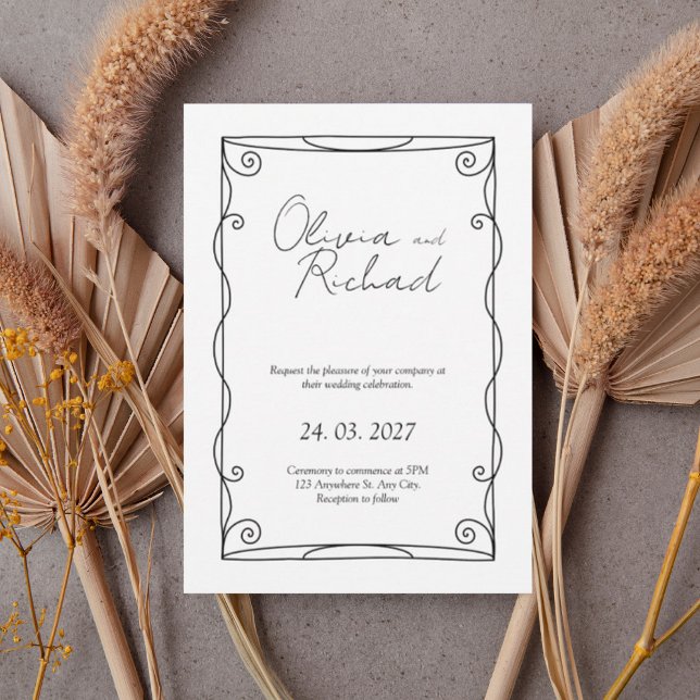 Elegant Black and White Script Wedding Invitation  (Créateur téléchargé)
