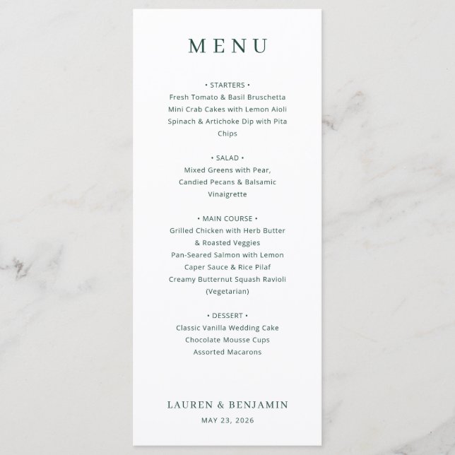 Elegant Black and White Serif Wedding Menu (Devant)