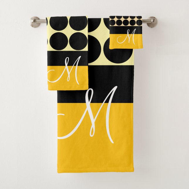 Elegant black  beige &  yellow dots monogram name (En situation)