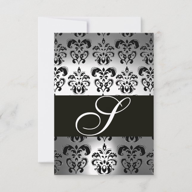 ÉLÉGANT BLACK BLACK GRAY DAMASK MONOGRAM RSVP (Devant)