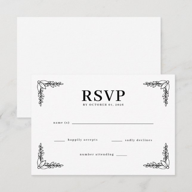 Elegant Black Botanical RSVP (Devant / Derrière)