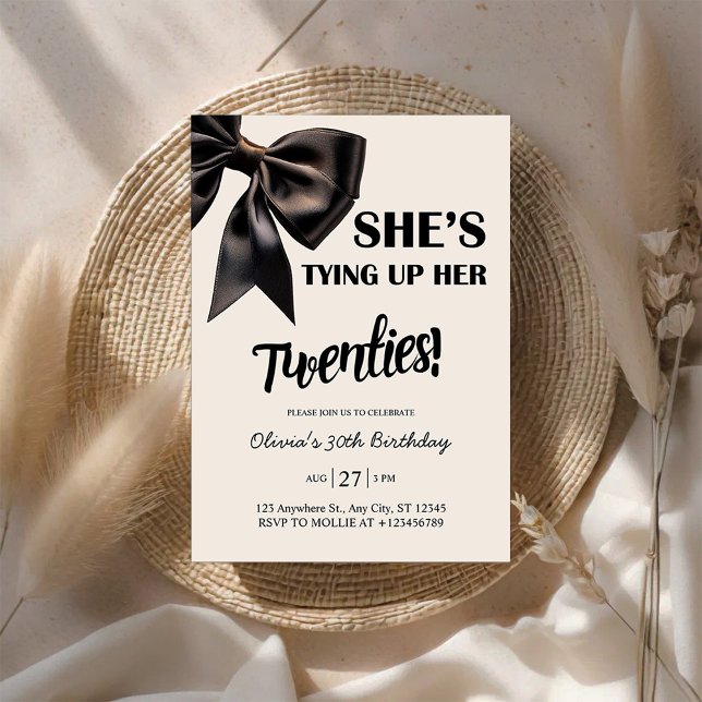 Elegant Black Bow 30th Birthday Invitation (Créateur téléchargé)